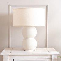 ValueLights Gemma Linen with Trim Drum Lamp Shade Stacked Ribbed Glazed Table Lamp in Cream