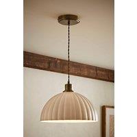 ValueLights Bourton Cream Ribbed Dome Pendant Ceiling Light in Gold
