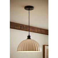 ValueLights Bourton Cream Ribbed Dome Pendant Ceiling Light in Black