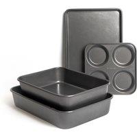 MasterClass 4pc Non-Stick Bakeware Set with 2x Roasting Pans, Baking Tray & 4-Hole Yorkshire Pudding Pan in Grey
