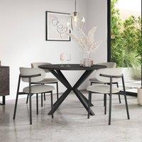 More4Homes Calne Concrete Ceramic Round Dining Table & 4 Myla Linen Chairs in Grey