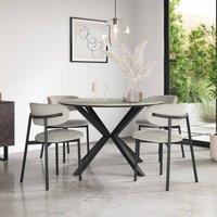 More4Homes Calne Light grey Ceramic Round Dining Table & 4 Myla Linen Chairs