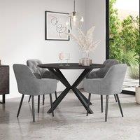More4Homes Calne Concrete Ceramic Round Dining Table & 4 Anika Velvet Chairs in Grey