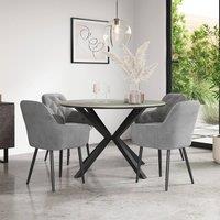 More4Homes Calne Light grey Ceramic Round Dining Table & 4 Anika Velvet Chairs