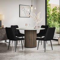 More4Homes Arlo White Marble Top W Walnut Leg + Nova Faux Leather Chair Set Of 4 in Black