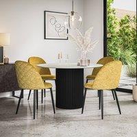 More4Homes Arlo White Marble Top W Black Leg + Raye Velvet Dining Chair Set Of 4 in Mustard