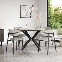 More4Homes Calne Calcutta Gold Ceramic Round Dining Table & 4 Myla Linen Chairs in Grey
