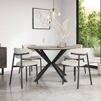 More4Homes Calne Light grey Ceramic Round Dining Table & 4 Myla Linen Chairs in Beige
