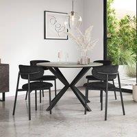 More4Homes Calne Light grey Ceramic Round Dining Table & 4 Myla Linen Chairs in Black