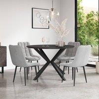 More4Homes Calne Concrete Ceramic Round Dining Table & 4 Nova Velvet Chairs in Grey