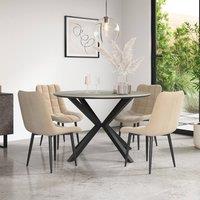 More4Homes Calne Light grey Ceramic Round Dining Table & 4 Nova Velvet Chairs in Beige