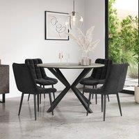 More4Homes Calne Light grey Ceramic Round Dining Table & 4 Nova Velvet Chairs in Black