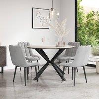 More4Homes Calne White marble Ceramic Round Dining Table & 4 Nova Velvet Chairs in Grey