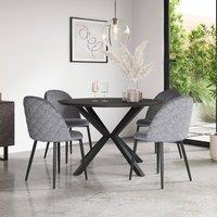 More4Homes Calne Concrete Ceramic Round Dining Table & 4 Raye Velvet Chairs in Grey