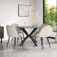 More4Homes Calne Light grey Ceramic Round Dining Table & 4 Raye Velvet Chairs in Beige