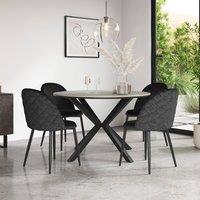More4Homes Calne Light grey Ceramic Round Dining Table & 4 Raye Velvet Chairs in Black