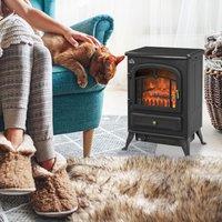 HOMCOM Fireplace Stove Heater Log Burning Flame Electric 950/1850W Living Room in Black