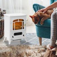 HOMCOM Fireplace Stove Heater Log Burning Flame Electric 950/1850W Living Room in White