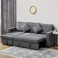 HOMCOM 3 Seater Corner Sofa Bed with Storage Reversible Chaise Dark Grey