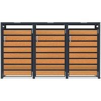 Monstershop Triple Wheelie Bin Metal Storage - Anthracite & Wood in Grey