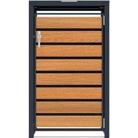 Monstershop Single Wheelie Bin Metal Storage - Anthracite & Wood in Grey