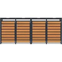 Monstershop Quadruple Wheelie Bin Metal Storage - Anthracite & Wood in Grey