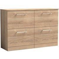 Balterley Level 1200mm Floor Standing 4 Drawer Vanity Unit, Worktop Bleached Oak in Brown