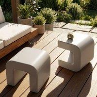 Wyld and Coco Set of 2 Grey Synthetic Side Tables - Multifunctional Stools