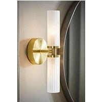 ValueLights Canya Up Down 2 Way IP44 Bathroom Frosted Reeded Glass Wall Light with LED Bulbs in Gold