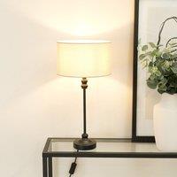 ValueLights Maggie Black Metal Candlestick Slim Table Lamp with Fabric Drum Lamp Shade in Natural