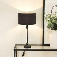 ValueLights Maggie Black Metal Candlestick Slim Table Lamp with Fabric Drum Lamp Shade