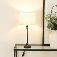 ValueLights Maggie Black Metal Candlestick Slim Table Lamp with Fabric Drum Lamp Shade in White