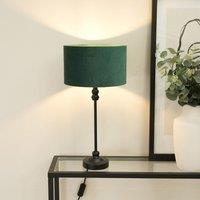 ValueLights Maggie Black Metal Candlestick Slim Table Lamp with Velvet Drum Lamp Shade in Bottle Green