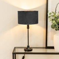 ValueLights Maggie Black Metal Candlestick Slim Table Lamp with Velvet Drum Lamp Shade