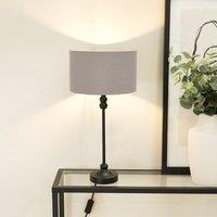 ValueLights Maggie Black Metal Candlestick Table Lamp with Fabric Drum Shade & LED Bulb in Grey