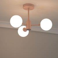 ValueLights Marlow Opaque Glass Globe 3 Arm Ceiling Light with LED Bulbs in Baby Pink