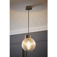 ValueLights Maddison Ribbed Glass Shade Metallic Capped Ceiling Pendant Light in Silver