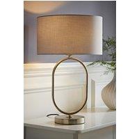 ValueLights Antonia Fabric Drum Lamp Shade Brushed Chrome Oval Table Lamp in Grey