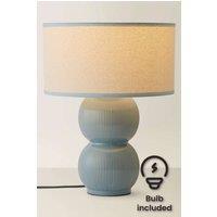 ValueLights Gemma Linen with Trim Drum Lamp Shade Stacked Ribbed Glazed Table Lamp in Pale Green