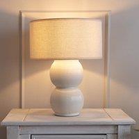 ValueLights Gemma Linen with Trim Drum Lamp Shade Stacked Ribbed Glazed Table Lamp in Cream