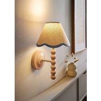 ValueLights Bobbins Rose Pink Bobble Wall Light & Linen Pastel Trim Lamp Shade in Pale Blue