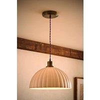 ValueLights Bourton Cream Ribbed Dome Pendant Ceiling Light with Bulb in Gold
