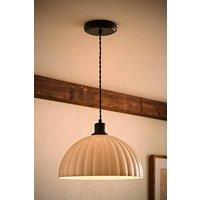 ValueLights Bourton Cream Ribbed Dome Pendant Ceiling Light with Bulb in Black