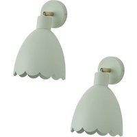 ValueLights Millie Pair of Flower Style Scallop Adjustable Wall Lights in Pale Green