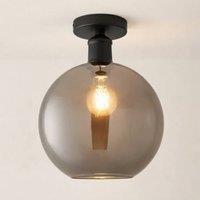 ValueLights Bellamy Smoked Glass Globe Flush Ceiling Light in Black