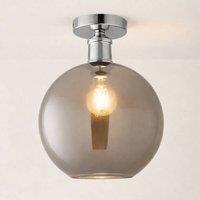 ValueLights Bellamy Smoked Glass Globe Flush Ceiling Light with Bulb in Silver