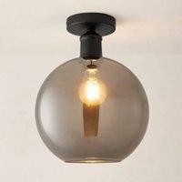 ValueLights Bellamy Smoked Glass Globe Flush Ceiling Light with Bulb in Black