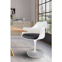 Fusion Living White Tulip Armchair with Luxurious Cushion in Black