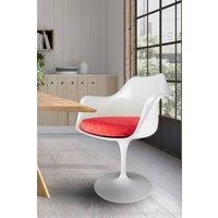 Fusion Living White Tulip Armchair with Luxurious Cushion in Red