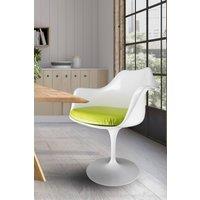 Fusion Living White Tulip Armchair with PU Cushion in Green